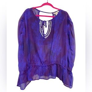Arden B Oversize Sheer Boho Blouse Flowy Peasant Top Purple Women’s Size XS
